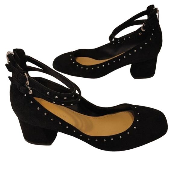 Marc Fisher Chunky Heel Suede Ankle Strap Pumps- Kappa black - Picture 5 of 8